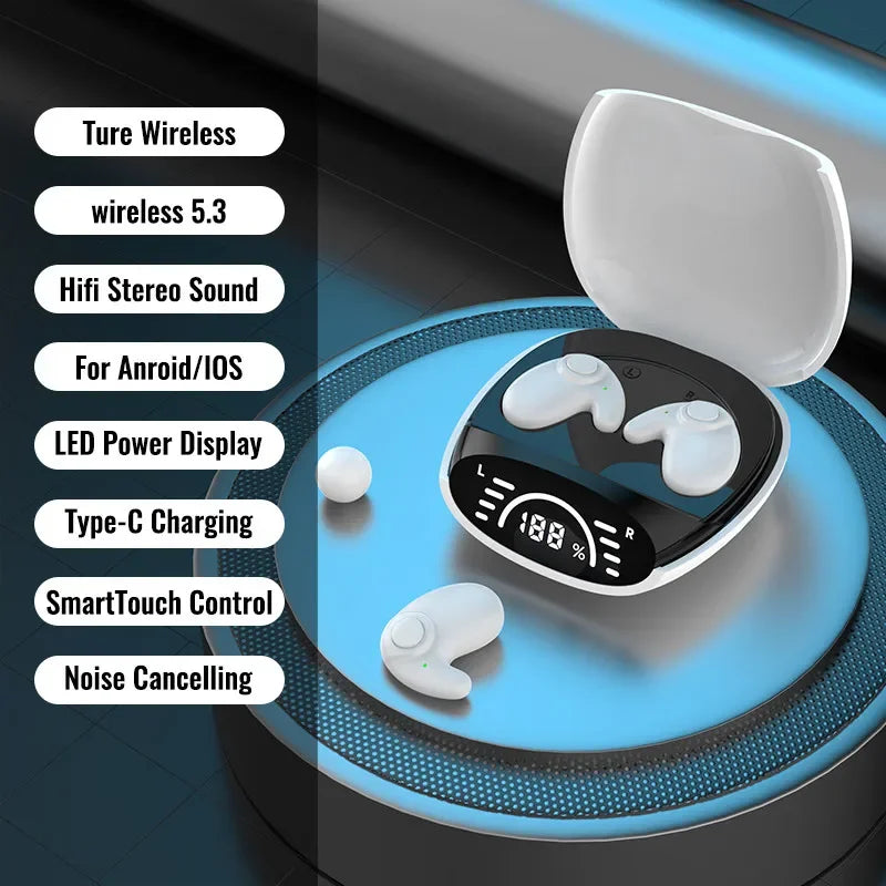 Invisible Sleep Earbuds Mini Wireless Earphones Bluetooth 5 3 Zpaxo White