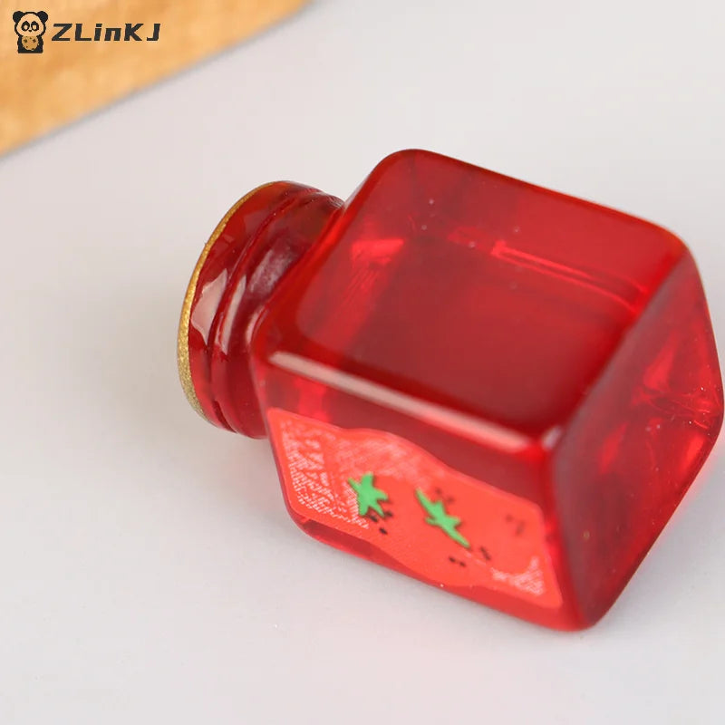 ▶5Pcs 1/12 Dollhouse Strawberry Sauce Jam Jar Dollhouse Miniature Kitchen Food Accessories Dolls House Decorations Toys Zpaxo