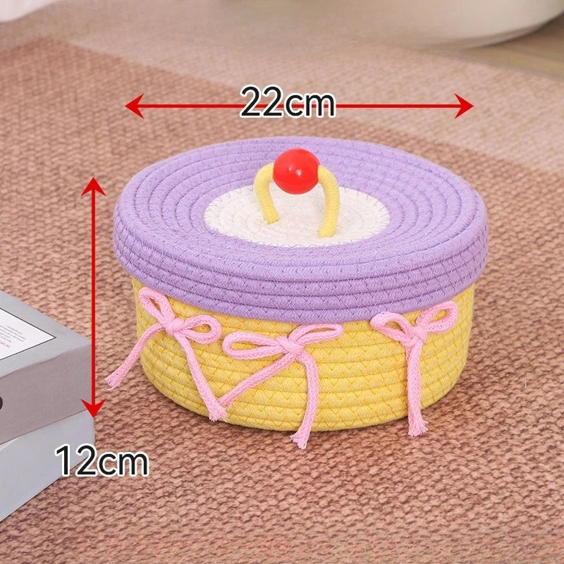 Cotton Rope Woven Storage Basket with Lid – Desktop Organizer Woven Storage Basket Zpaxo