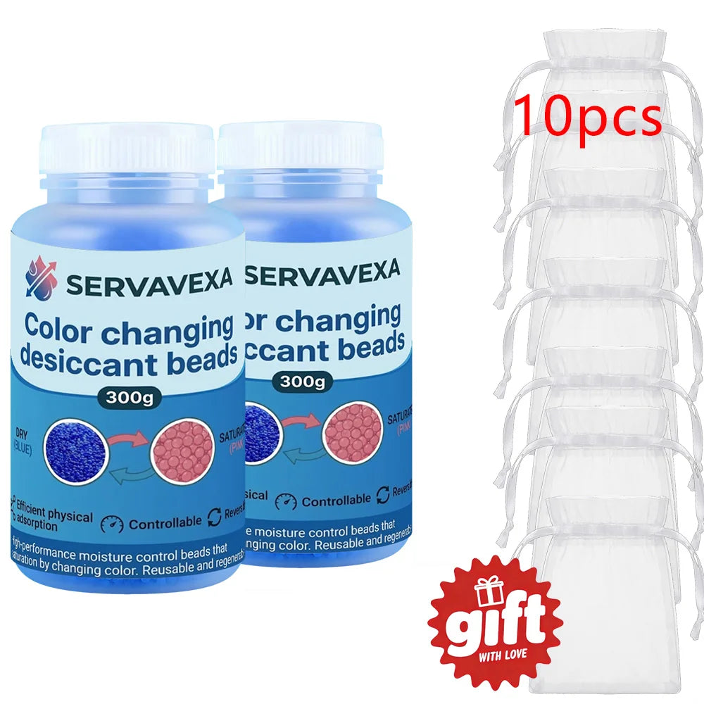 300g Indicating Silica Gel Beads Color-Changing Desiccant Moisture Absorber Reusable Dehumidifier with 5 Free Gift Bags Zpaxo Blue 10.58OZ---2PCS