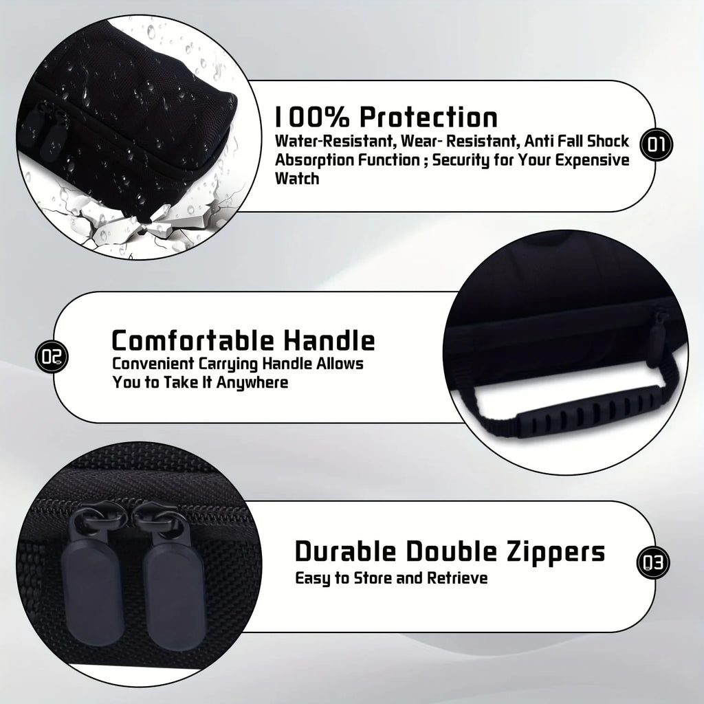 5-Slot Black Nylon Watch Travel Case Protective Storage Organizer