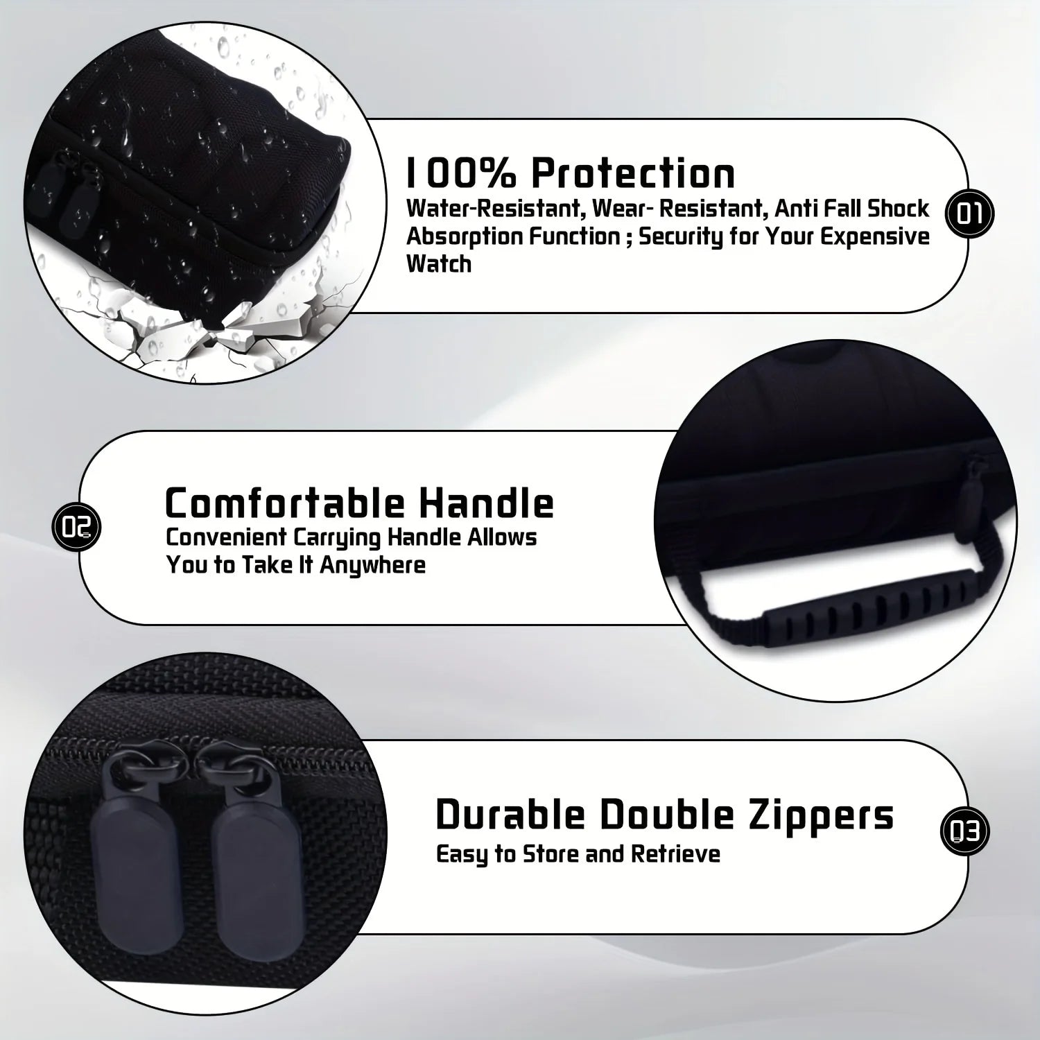 5-Slot Black Nylon Watch Travel Case Protective Storage Organizer