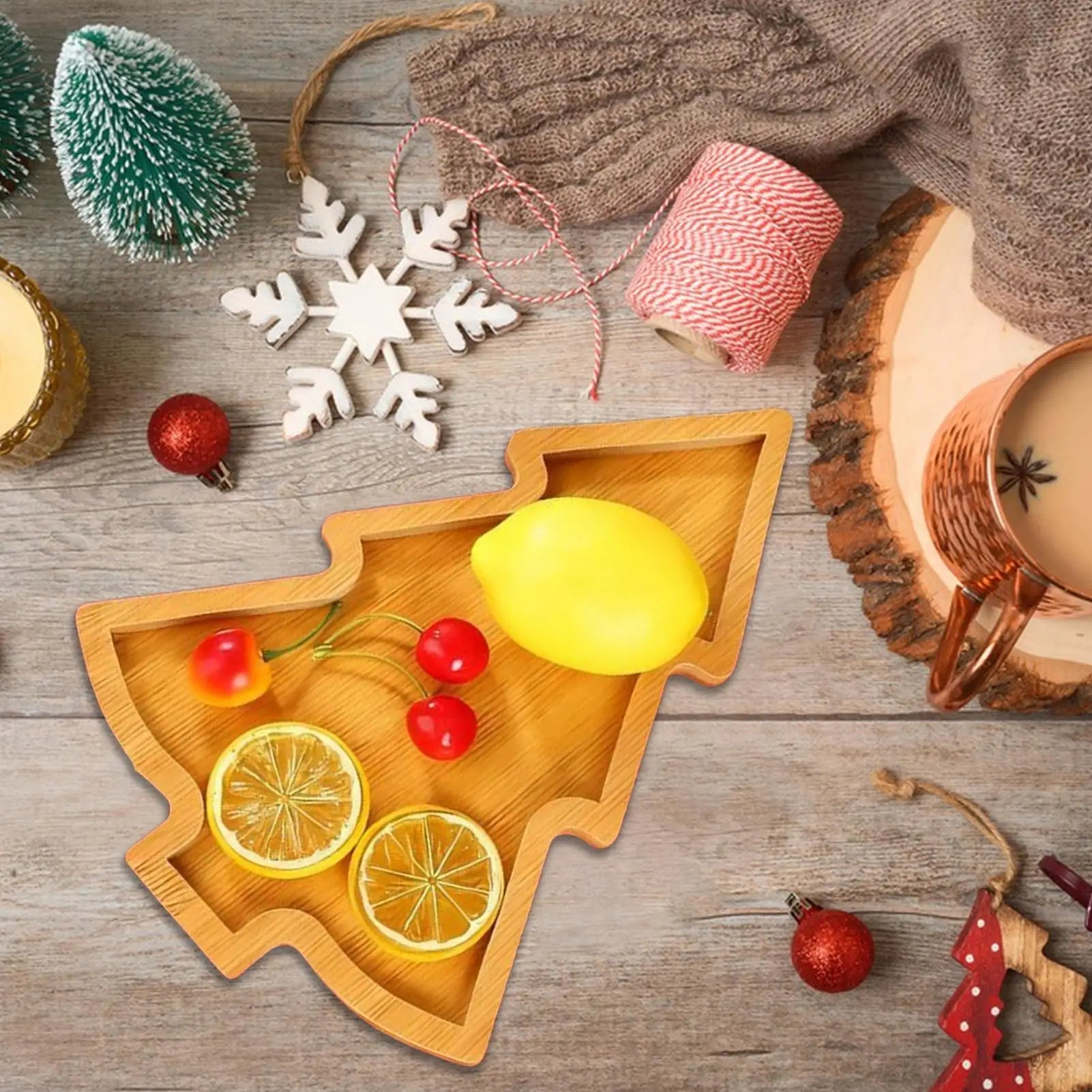 Christmas Serving Dishes Wooden Tree Display Charcuterie Board Tray