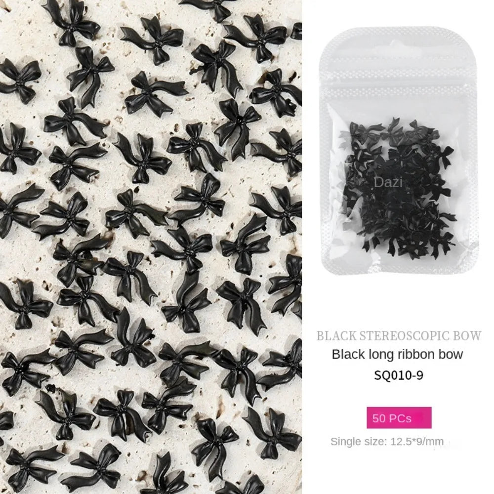 50pcs 3D Nail Art Bowknot Resin Bow Nail Art Decoration Black and White Elegant Nail Decoration Manicure Ornament Zpaxo 09