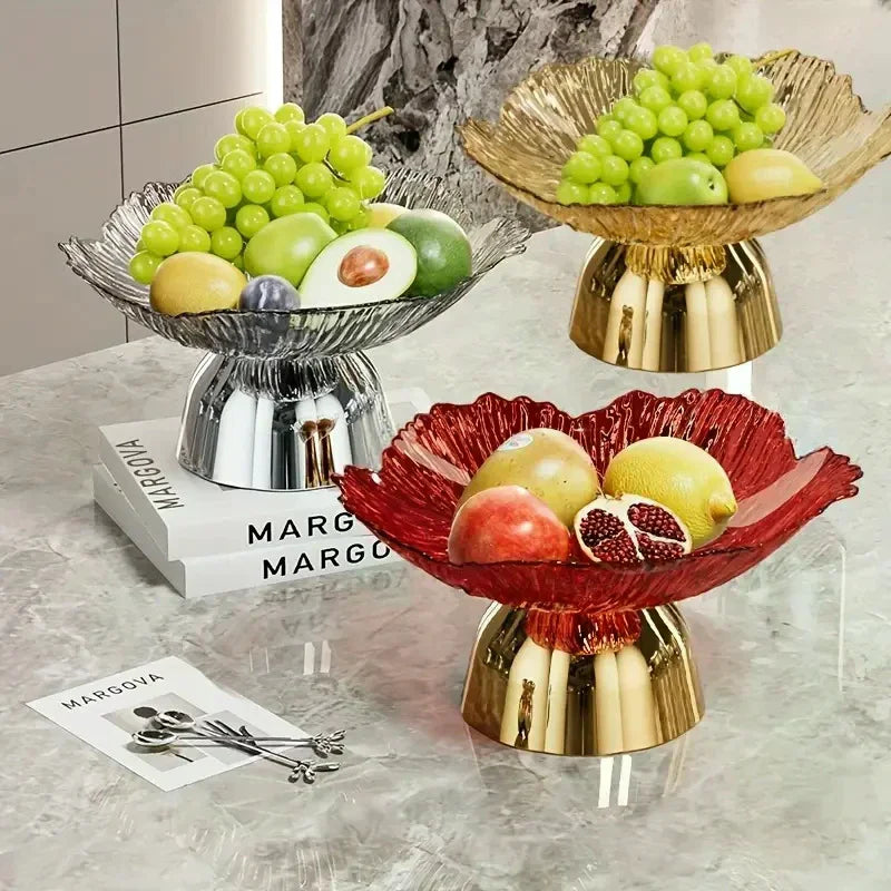 Transparent High-foot Fruit Plate Home Living Room Coffee Table Light Zpaxo