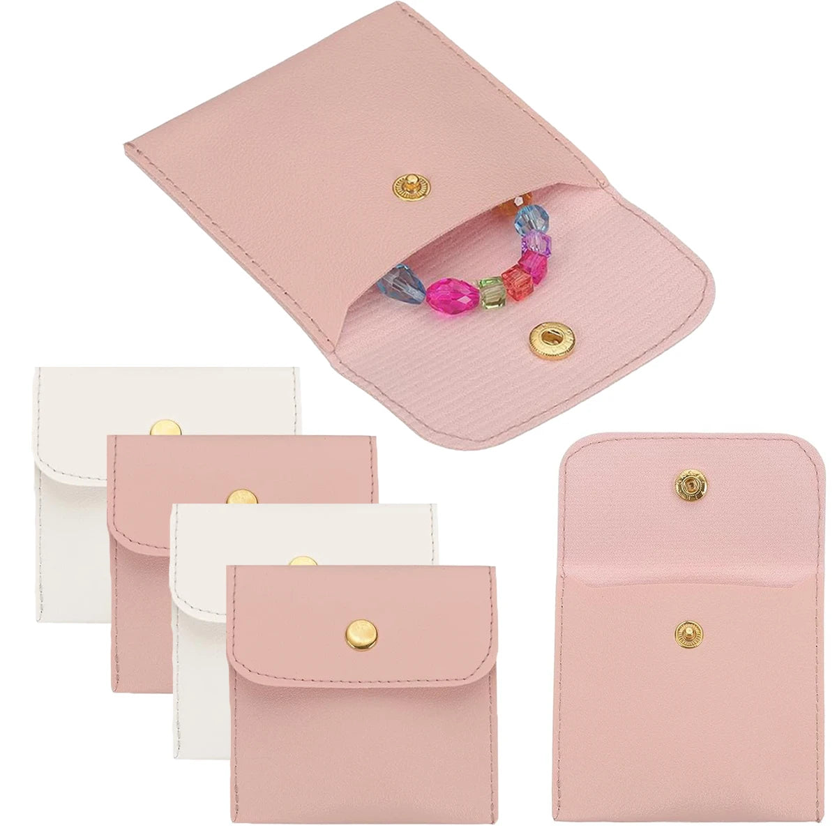 PU Leather Jewelry Pouches – Snap Button Travel Organizer 6/12 Pack