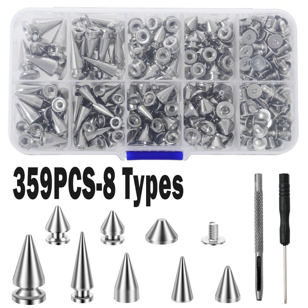 359PCS Round Cone Spikes Catalpa Alloy Screwback Punk Rivet Screw Back Studs and Spikes Kit DIY Clothes Leather Craft Accessorie Zpaxo