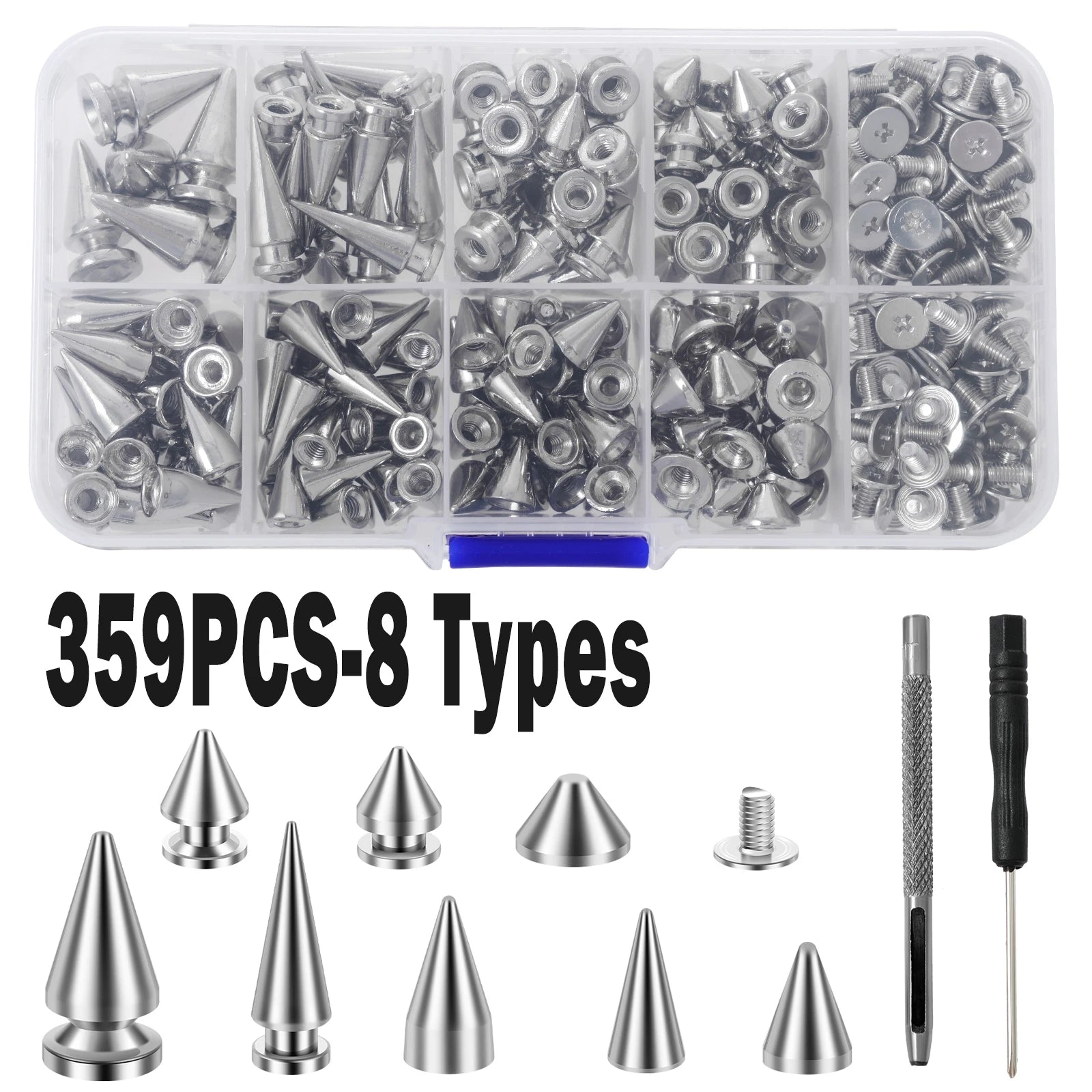 359PCS Round Cone Spikes Catalpa Alloy Screwback Punk Rivet Screw Back Studs and Spikes Kit DIY Clothes Leather Craft Accessorie Zpaxo