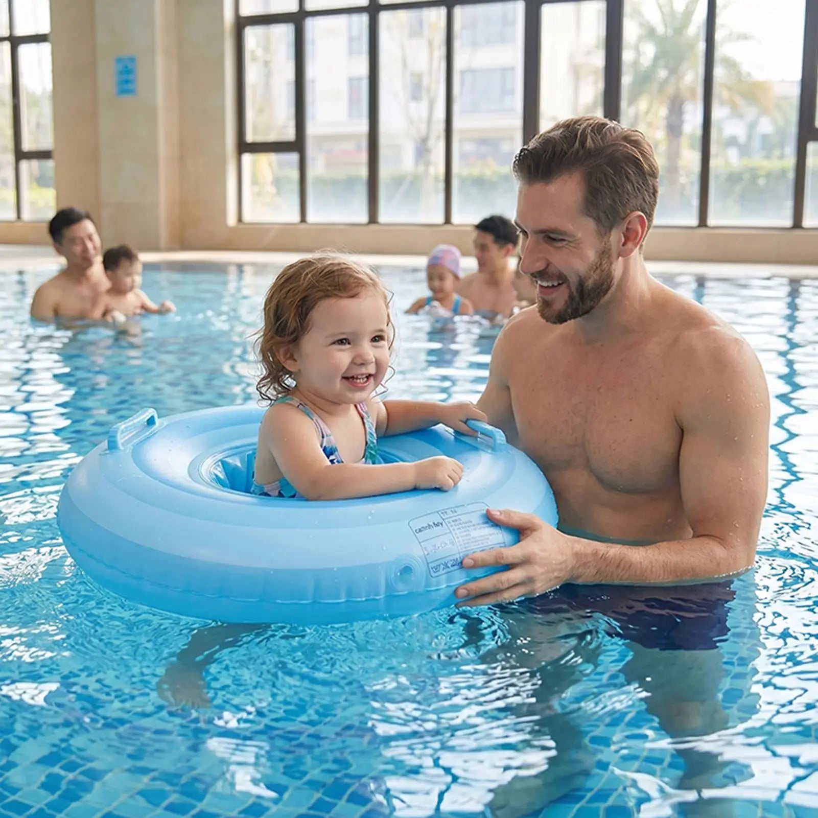 Kids Pool Float With Canopy Inflatable Portable Waterproof Ergonomic Cute Swim Ring With Sunshade For Kids Aged 6 Months To 4 Zpaxo