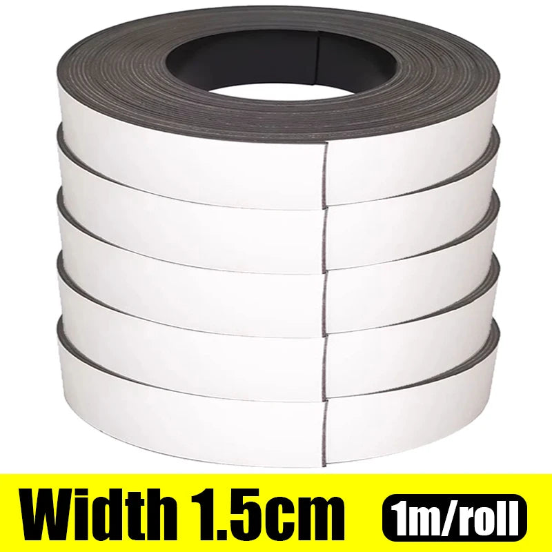 Self Adhesive Magnetic Tape Cuttable Rubber Magnetic Strip for Fridge Wall DIY Photo Poster Fixing Tape Home Office Storage Tool Zpaxo Width 1.5cm 5M- (5 rolls)
