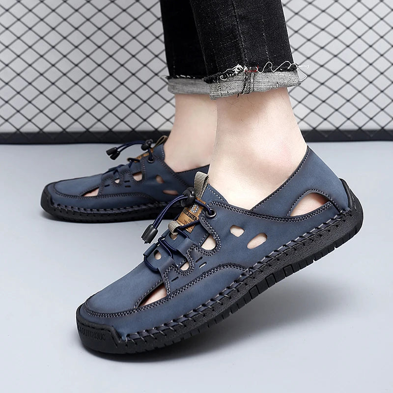 Summer Men Sandals Leather Mens Casual Shoes Outdoor Beach Roman Zpaxo