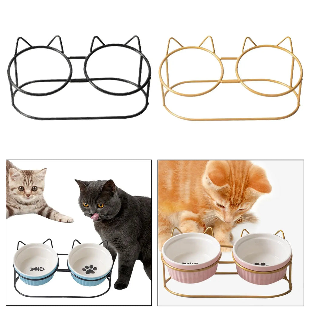 Cute Cat Bowls Raised Stand Iron No Spill Non Slip Double Elevated Zpaxo