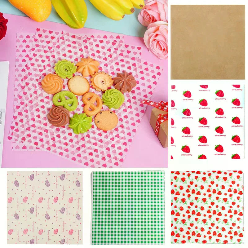Food Grade Baking Wax Paper Strawberry Floral Patterned Squares Zpaxo