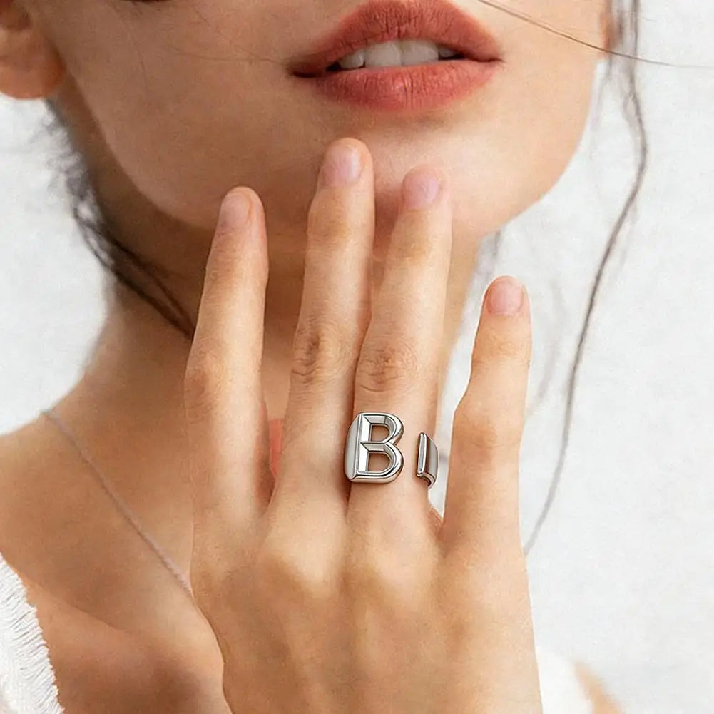 1PC High-end Fashion Hollow A-Z Letter Adjustable Opening Ring Alphabet Party Rings Jewelry Gift For Women Кольца JR21003 Zpaxo
