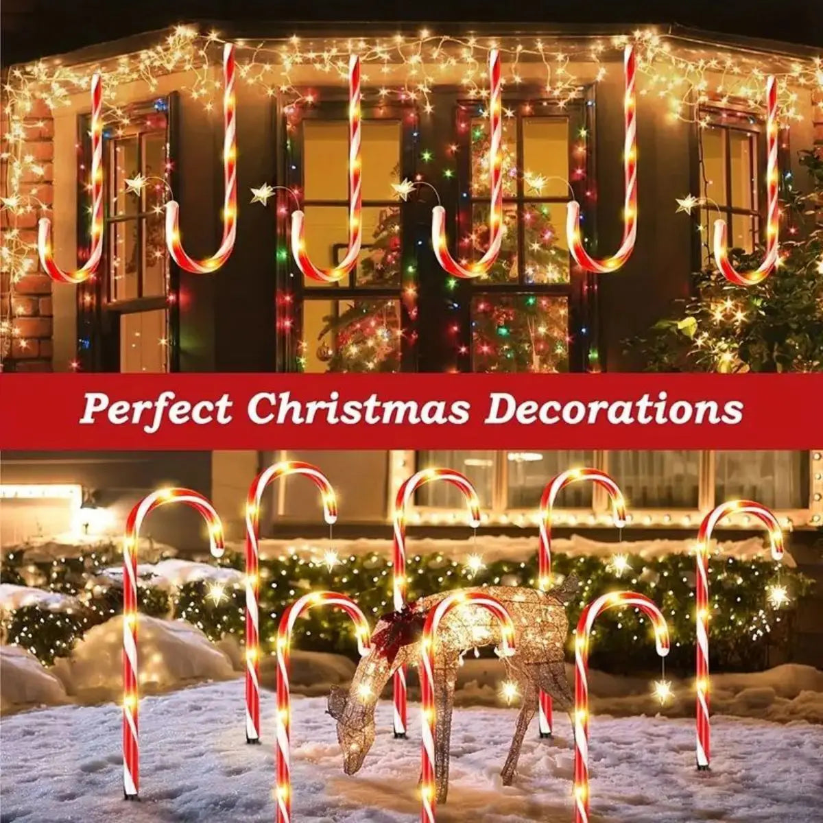 Christmas Decorative Cane Light Solar Courtyard 8-Mode Lighting Zpaxo