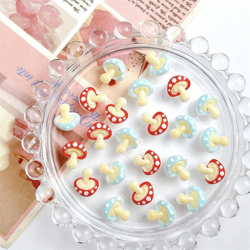 20pcs 3D Cartoon Small Mushroom Nail Charms Sweet Cute Mini Resin Nail Art Decorations DIY Manicure Hairpin Tools Accessorie Zpaxo
