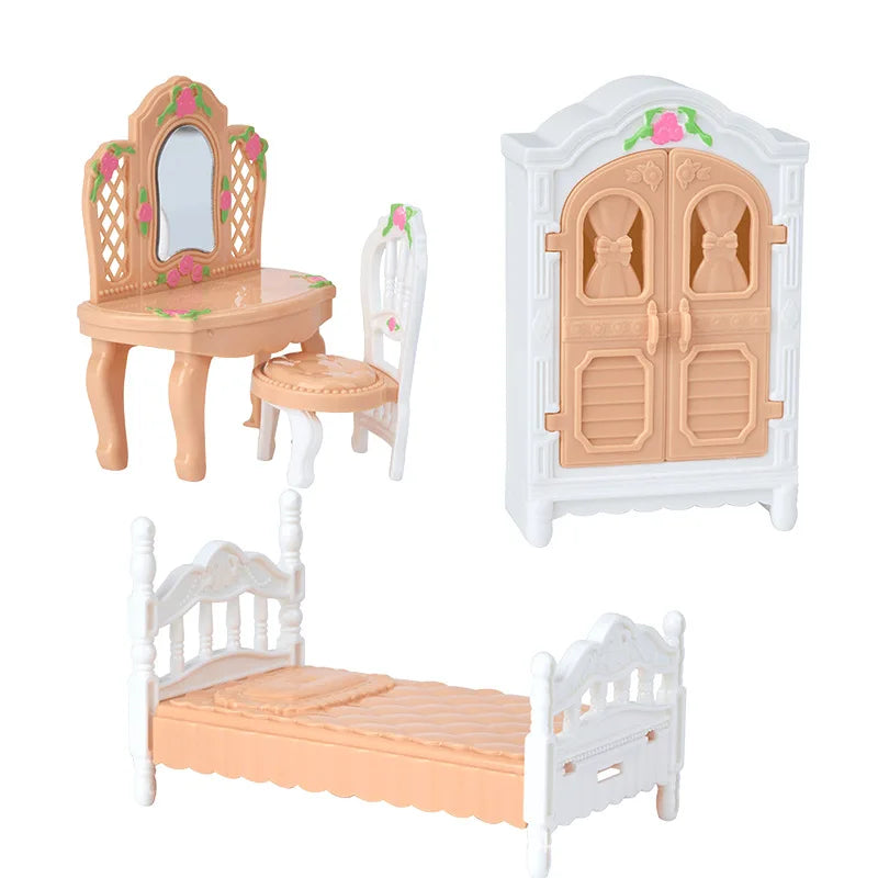 Children's Mini Doll House Accessories Pretend Play Toys Family Scene Zpaxo Brown bedroom