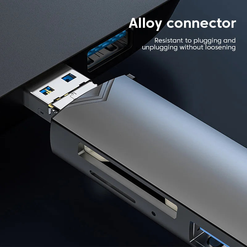 6 In 1 Multi-function USB 3.0 Card Reader U Disk Type-C/Micro USB/TF/SD Flash Drive Adapter Memory Card Reader Adapter Accessory Zpaxo