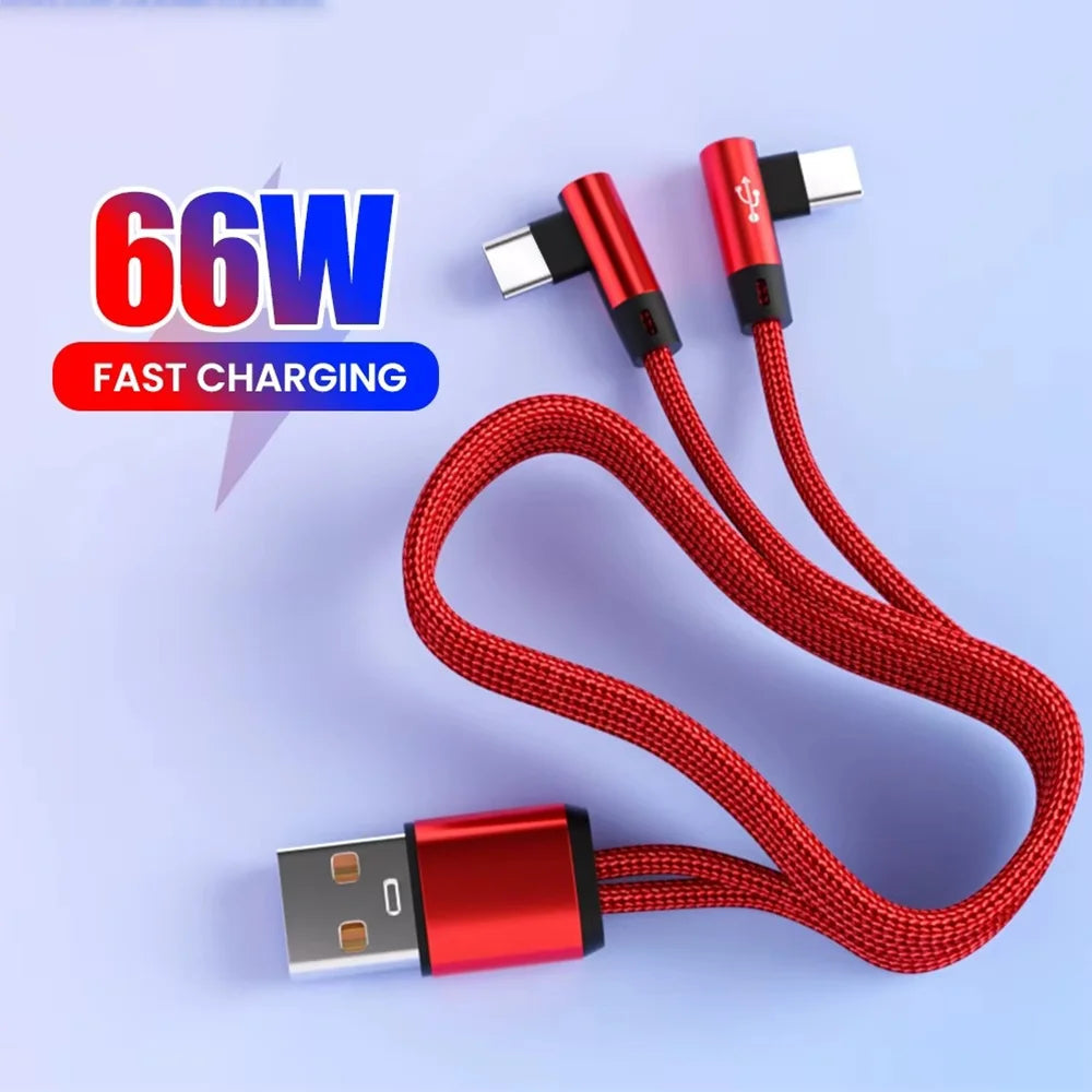 2-in-1 Elbow USB-C Fast Charging Splitter Cable 1.2M USB-C Charging Cable Zpaxo