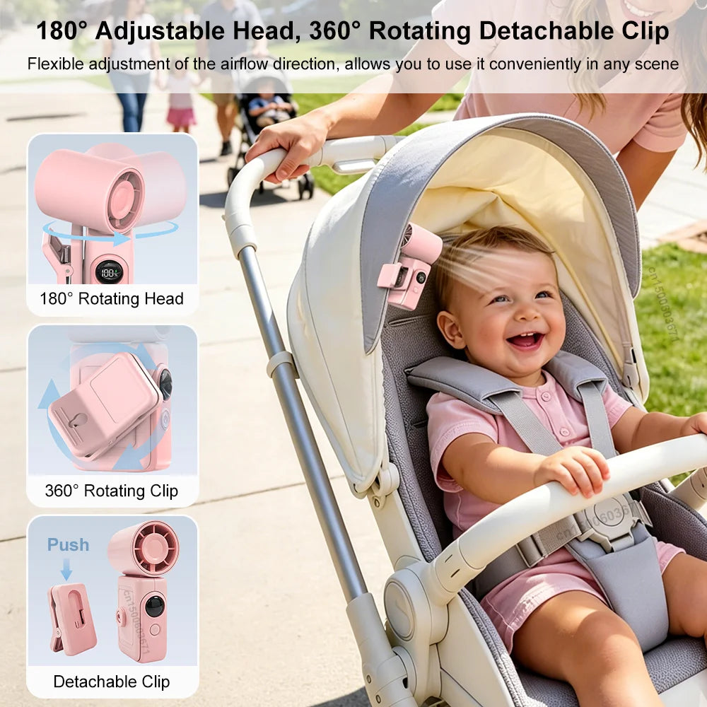 Mini Clip-on Fan Handheld Pocket Rechargeable Digital Display Air