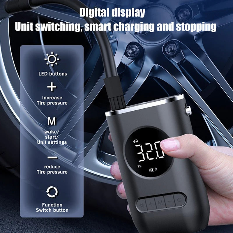 Cordless 150 PSI Tyre Inflator – Digital Air Pump with LED