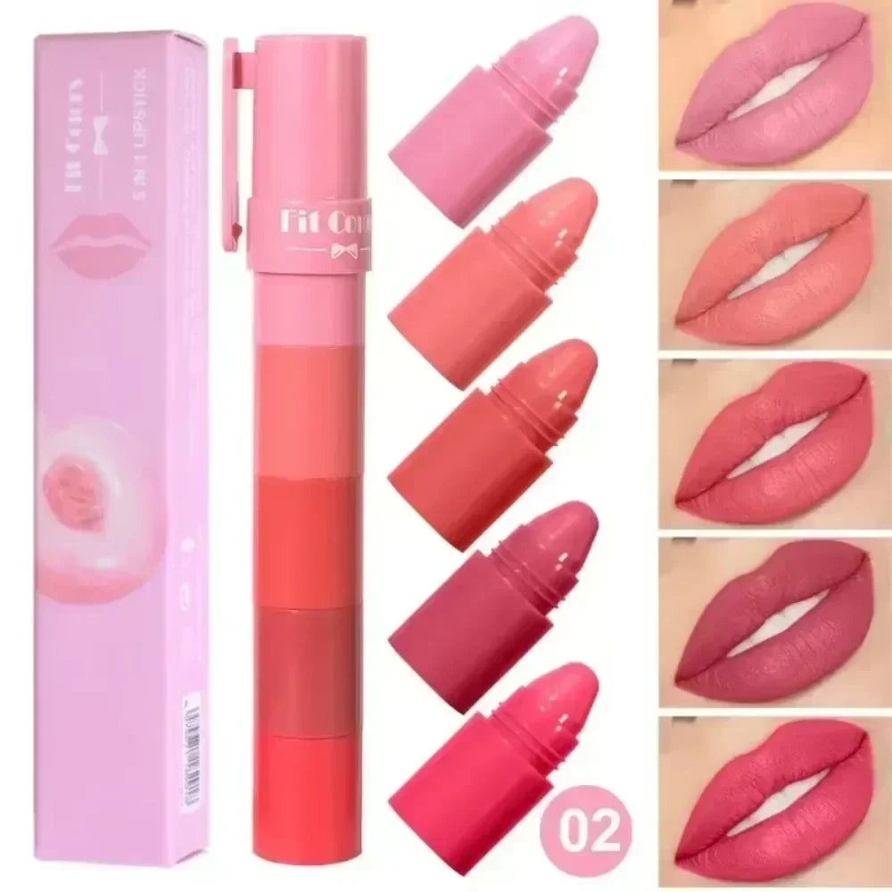 1 Cute Matte Lipstick Crayon Combo Purple Lip Tint Velvet Sexy Zpaxo 02Peach 5 In 1