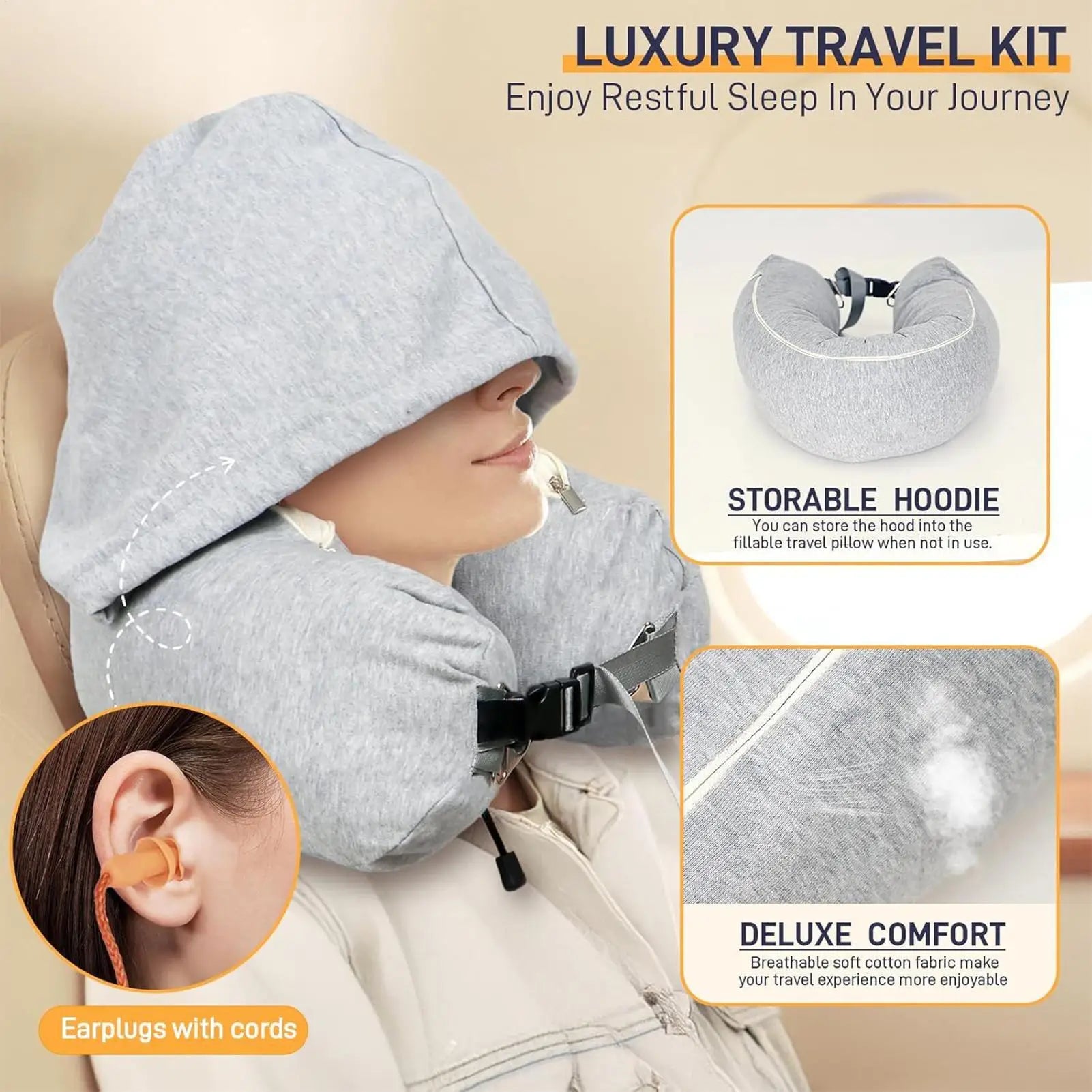 Neck Pillow Airplane Stuffable Travel Hood Fillable Storage Bag