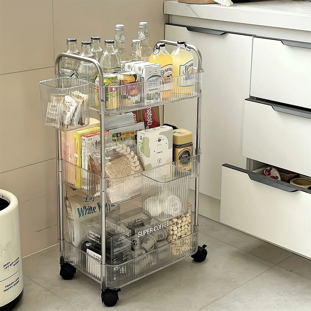 Organizer Bedroom Living Room Office 3 Tier Clear Storage Cart Wheels