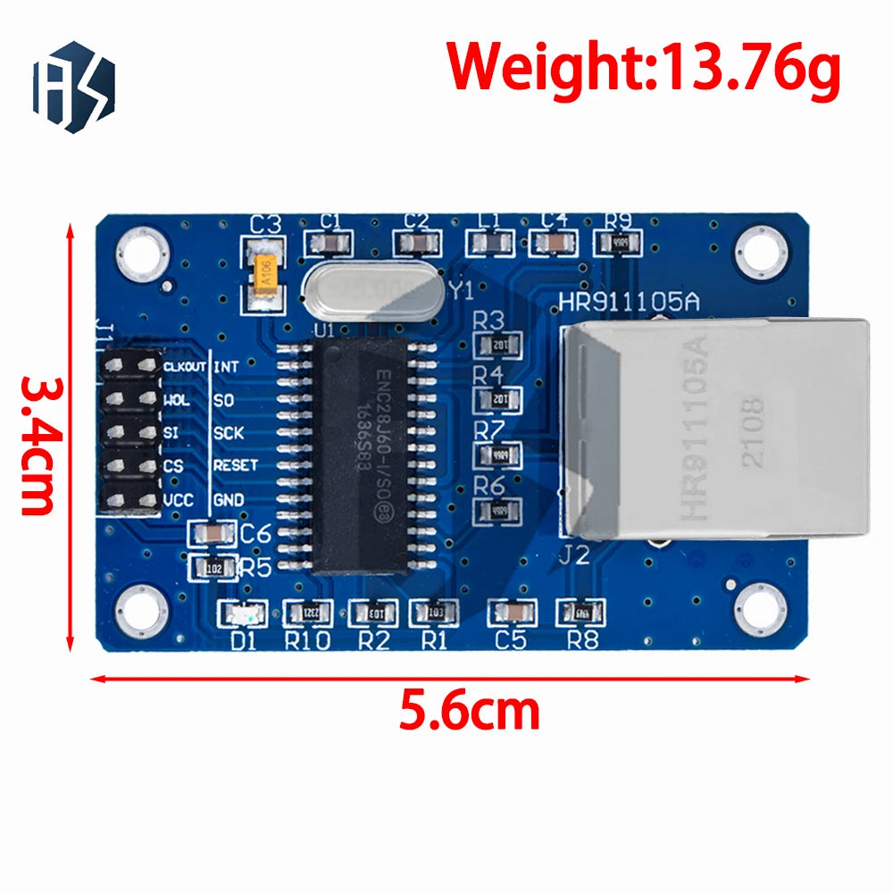 1PCS ENC28J60 Ethernet LAN Network Module SPI Port For Arduino 51LPC AVR ARM PIC Zpaxo