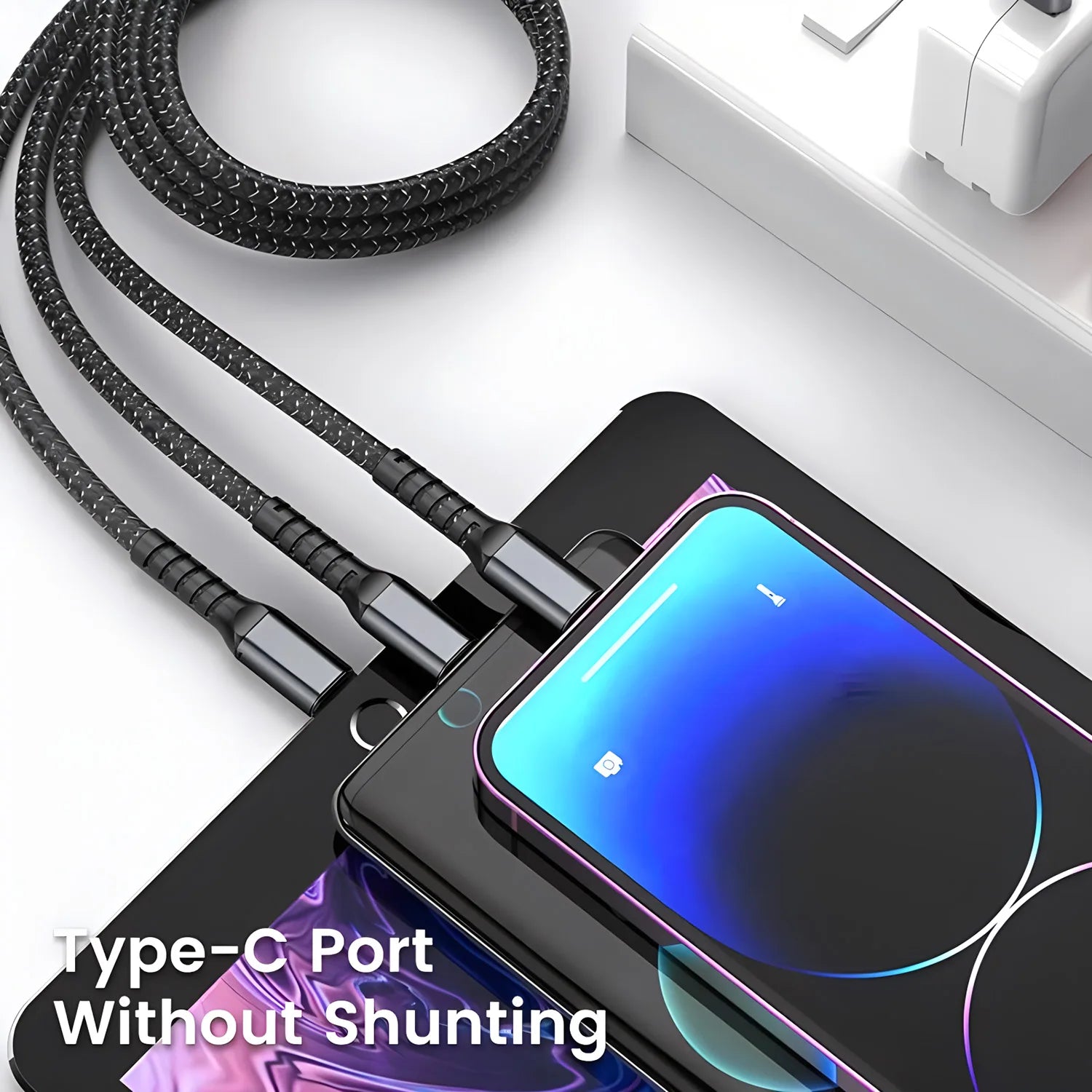 3-in-1 USB 100W 6A Fast Charger Cable Car Type-c Micro LIGHTNING