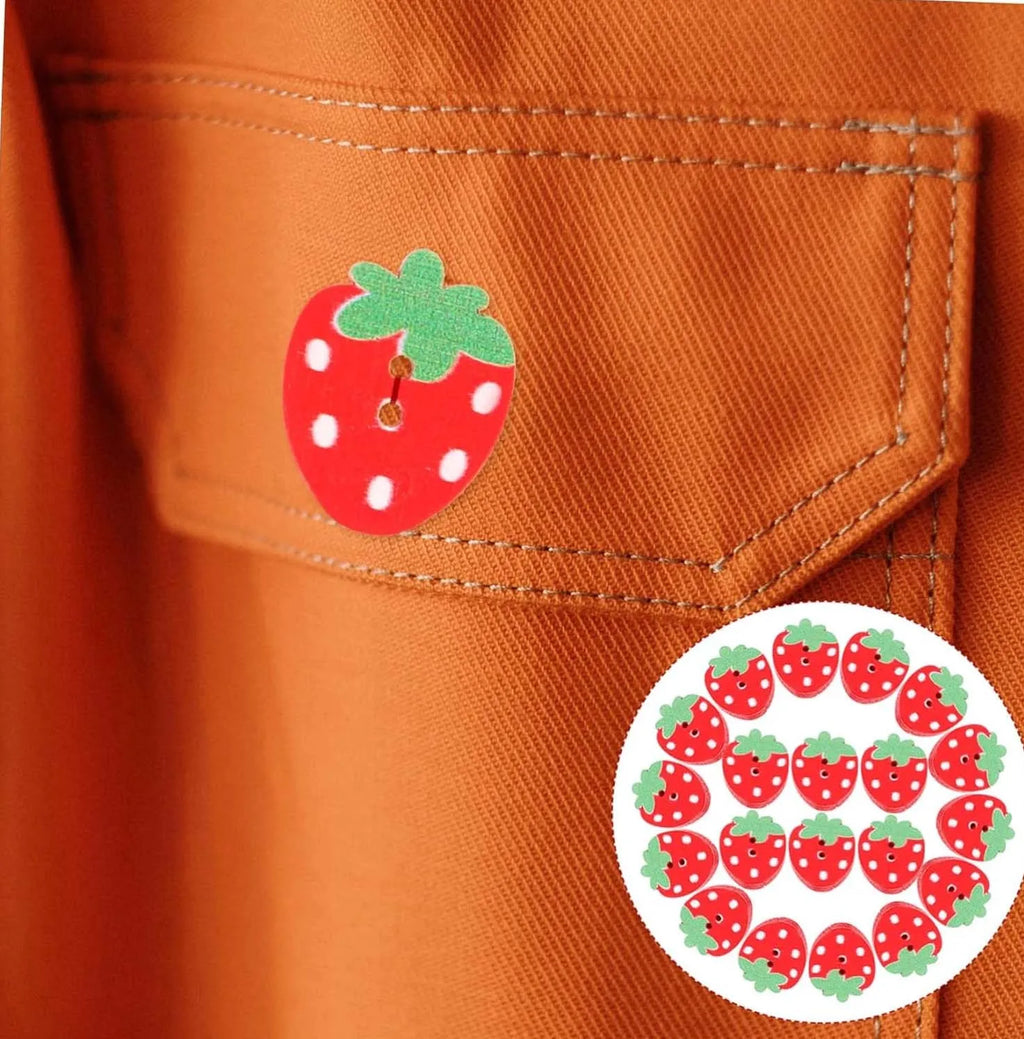 Strawberry Wooden Buttons 10/50Pcs Double Holes Sewing Buttons for DIY Handmade Crafts Cloth Zpaxo