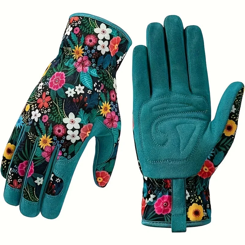 Floral Print Polyester Garden Gloves Breathable Ambidextrous Work Zpaxo