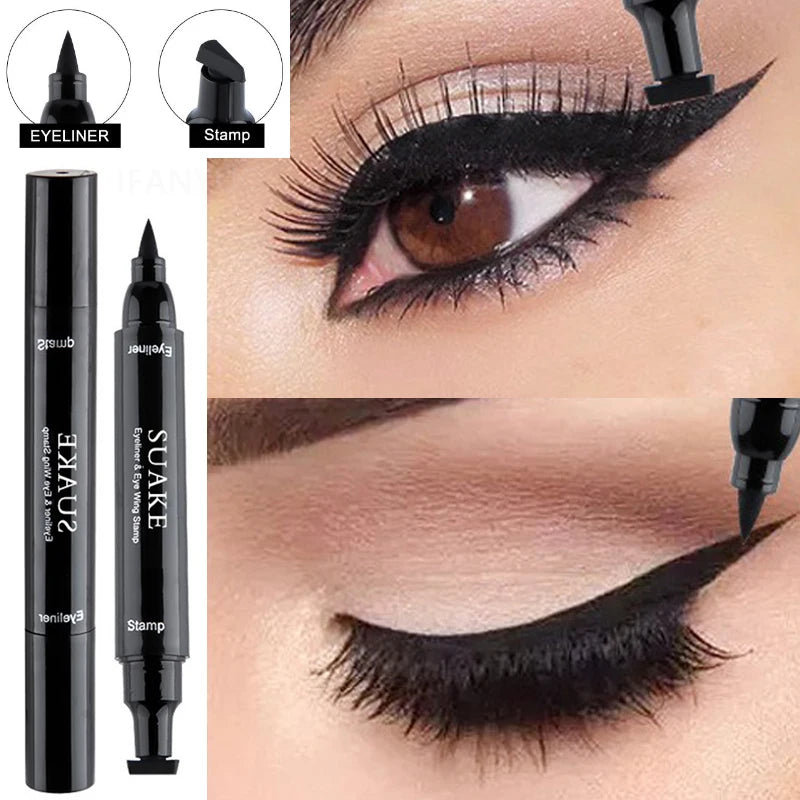 Double Head Quick Drying Liquid Eyeliner Pen Black Triangle Eye Liner Stamp Eyeliner Waterproof Liquid Eye Liner Pencil Cosmetic Zpaxo