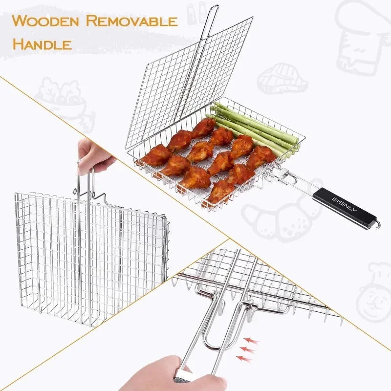 Portable Metal iron Folding Grill Basket BBQ Grill Basket With Handle for Fish Vegetables Shrimp Cook Accessories Outdoor Zpaxo