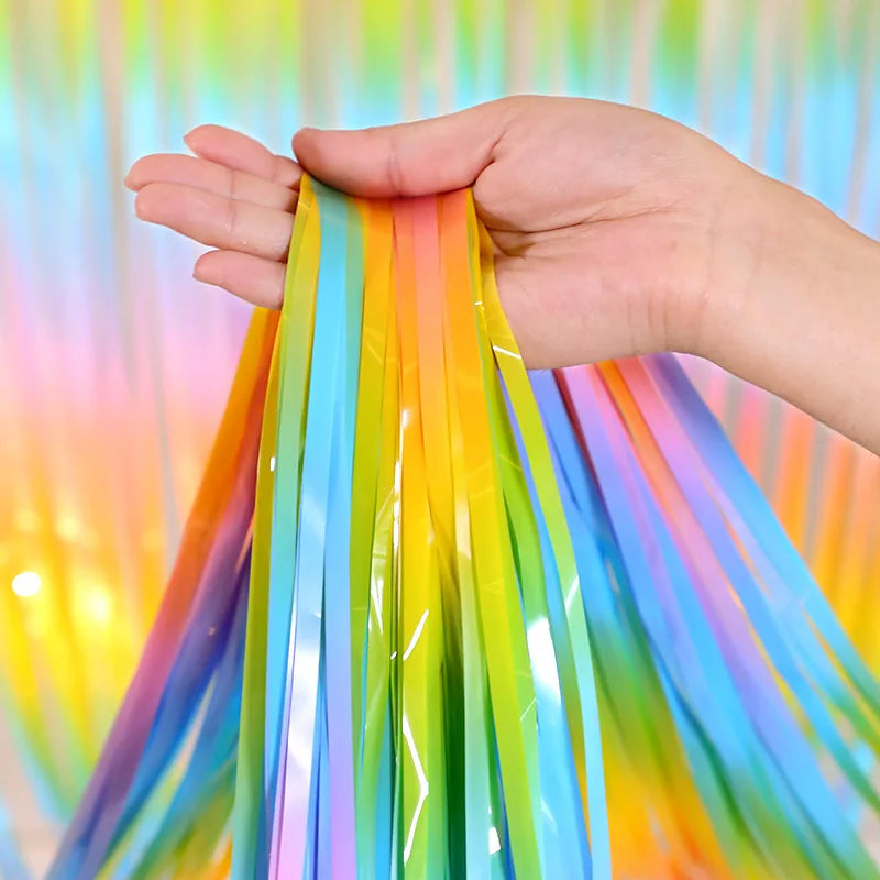 Rainbow Foil Fringe Curtain Gradient Macaron Curtains Photo Booth