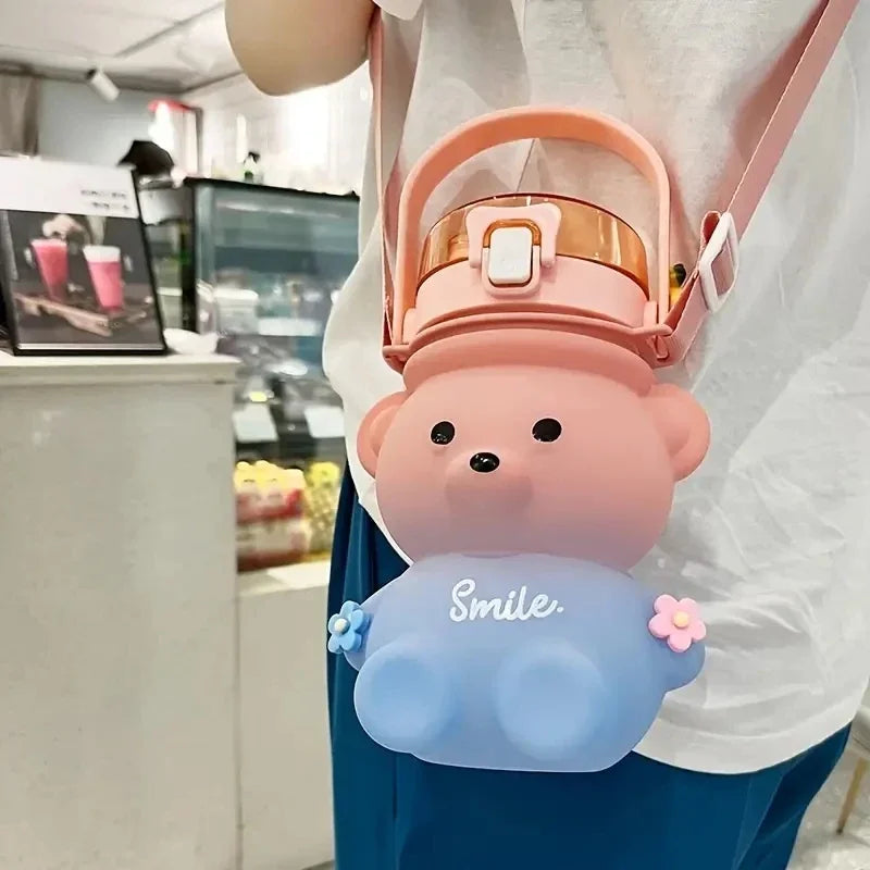Bear Gradient Cute Water Cup Summer High-value Girl Plastic Portable