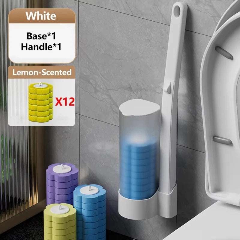 New Wall-Mounted Disposable Toilet Brush Set,miracle Mop Toilet Cleaner Hands Stay Clean Comes with Replacement Brush Heads Zpaxo yellow-12 Set