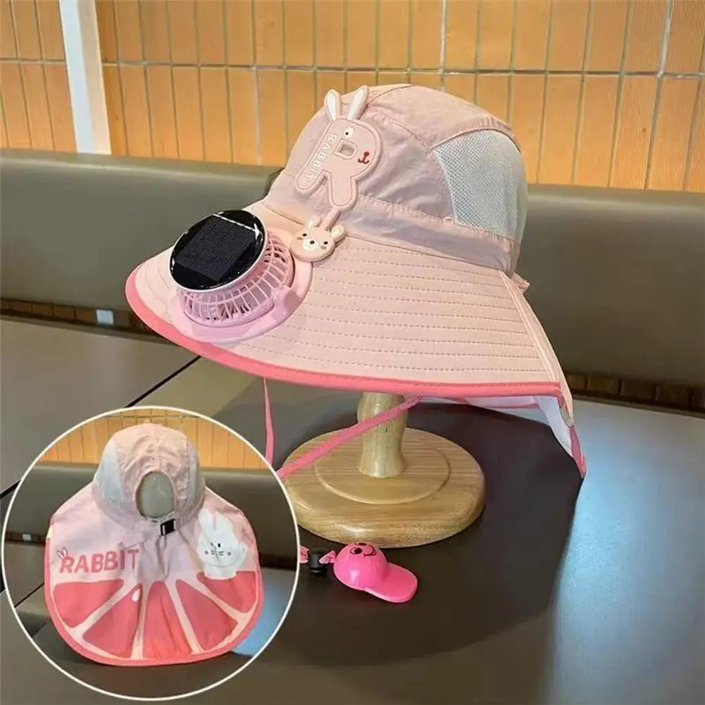 Kids Solar & USB Charging Fan Sun Hat Summer Breathable Mesh, Wide Brim UV Protection Sun Hat for Boys and Girls with Neck Cover Zpaxo