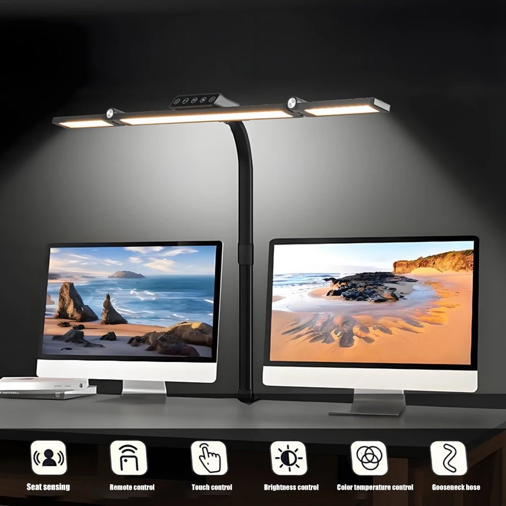 24W Ultra Bright LED Desk Lamp with Clamp 3 Head Automatic Dimming Atmosphere Lighting LED Table Lamps for Office Computer Dest Zpaxo