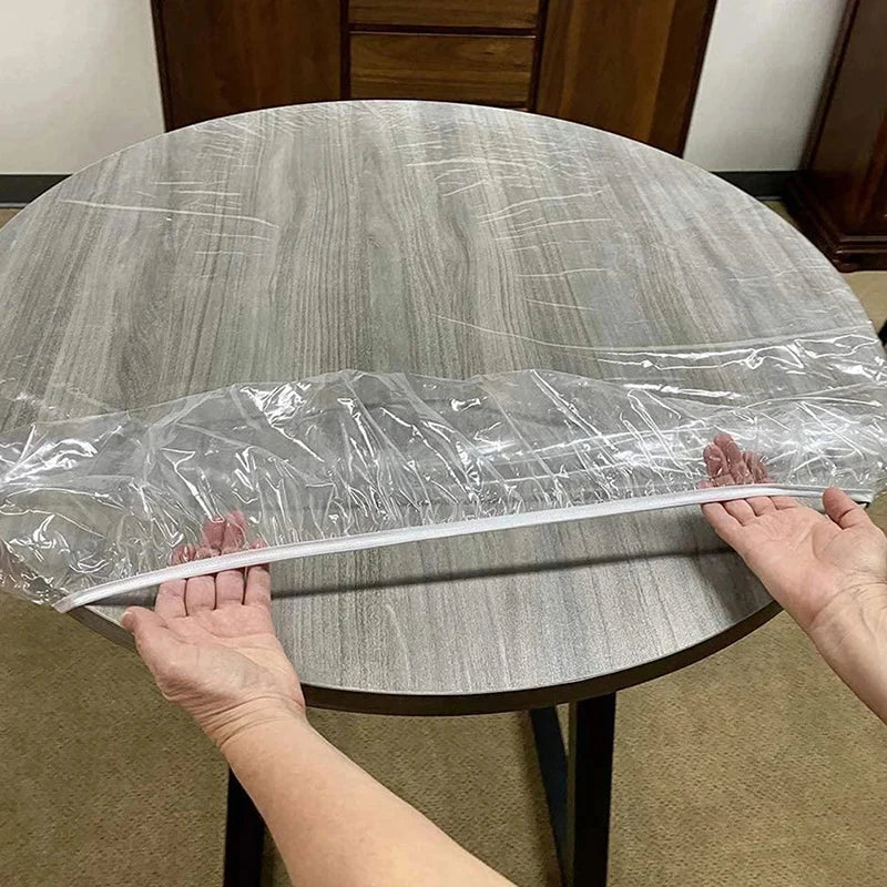 Fitted Round Tablecloth Transparent Waterproof Oil-proof Table Cover Zpaxo