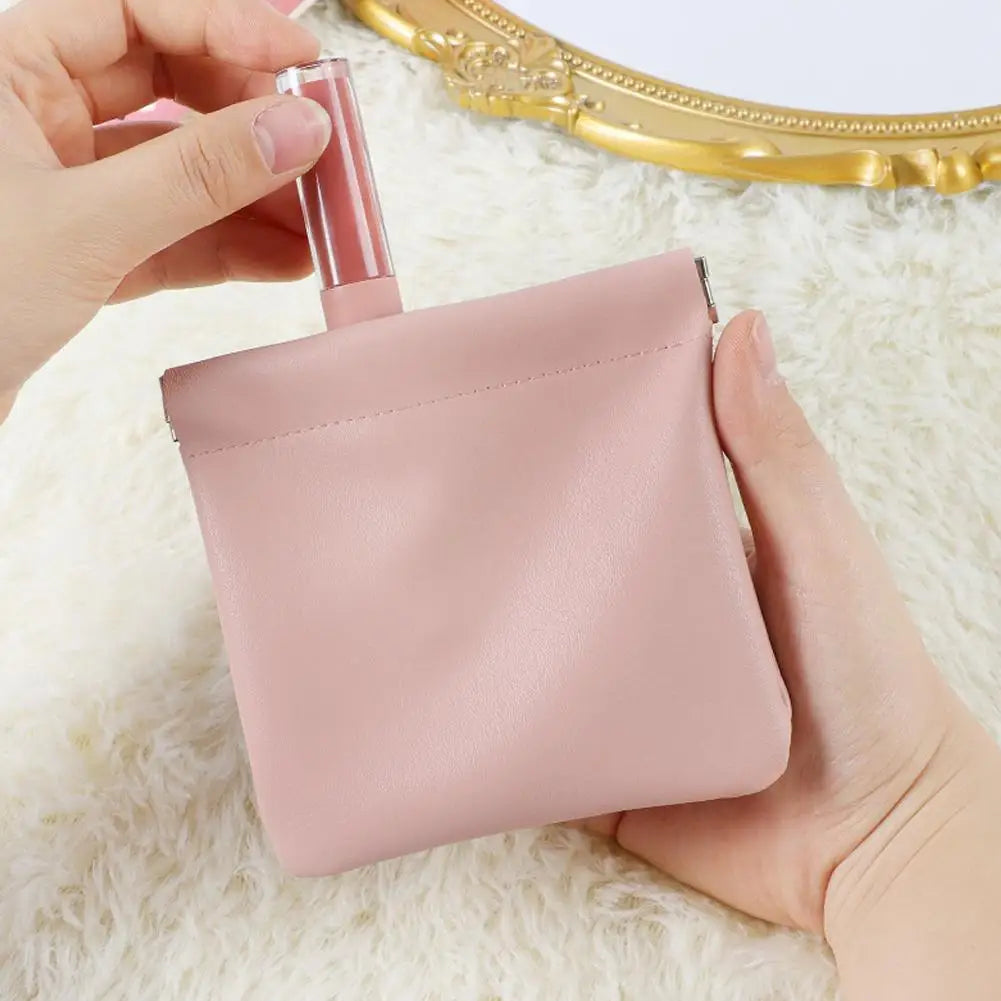 4/5Pcs Mini Elastic Sheet Automatic Closing PU Storage Bag Women Purse Portable Lipstick Cosmetics Earphone Organizer Zpaxo
