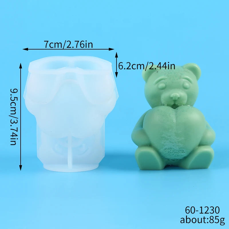 Bear Candle Silicone Mold for Valentine's Day Gift 3D Bear with Heart Aromatherapy Soap Plaster Gypsum Ornament Mould Home Decor Zpaxo 60-1230