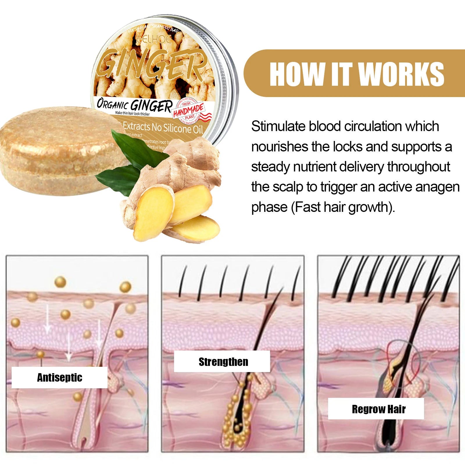Ginger Shampoo Bar For Hair Growth 60g Anti Hair Loss With Ginger Oil Scalp Care Treatment For Thicker Hair Volumizing Hair Soap Zpaxo