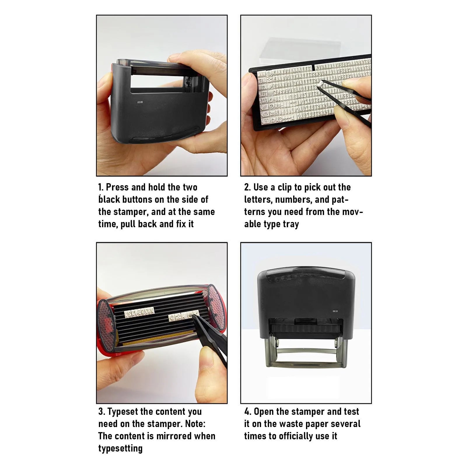 Self Inking Stamper Letter Number Symbol Refillable Automatic Press Stamper Ink Stamper for Office School Home 58x22MM Shell Zpaxo