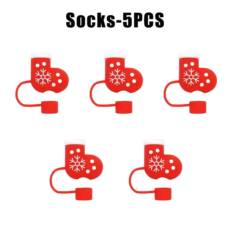 Christmas Straw Covers Caps Tumblers Dustproof Toppers Cups 30 Cup Zpaxo Socks-5PCS