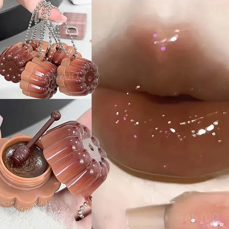 Jelly Solid Water Mirror Lip Gloss Shine Plumping Balm Light Red