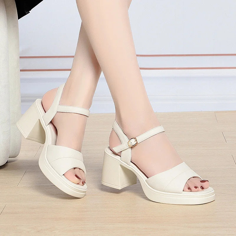 Fashionable Thick-soled One-strip Sandals Women Thick Heels Open Toes Zpaxo
