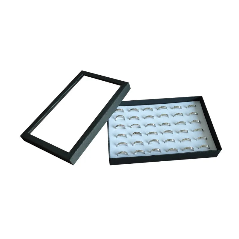 36 Slot Rings Display Box Stand Metal Earrings Storage Box Storage Box with Transparent Cover Jewelry Display Cabinet Zpaxo