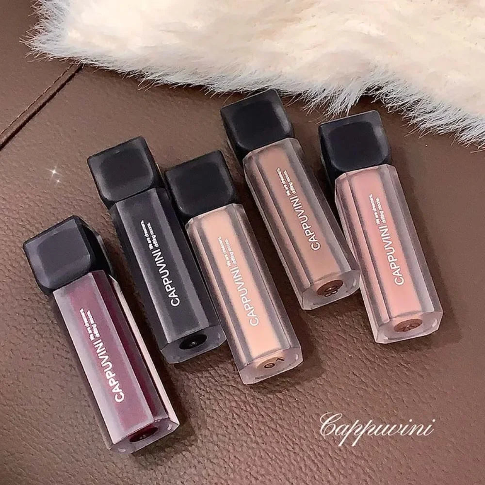 Punk Black Gothic Lip Gloss Matte Dark Brown Lipstick Nude Lip Tint Waterproof Velvet Liquid Lipstick Lip Satin Korean Cosmetics Zpaxo