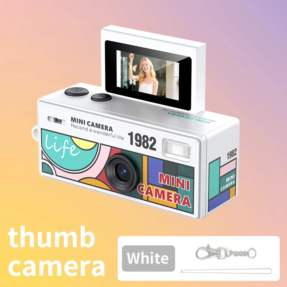1080P HD Retro Thumb Camera with 180° Flip Screen Wearable Portable Mini Keychain Camera for Outdoor Travel Photography 2026 NEW Zpaxo LK030 White No TF card